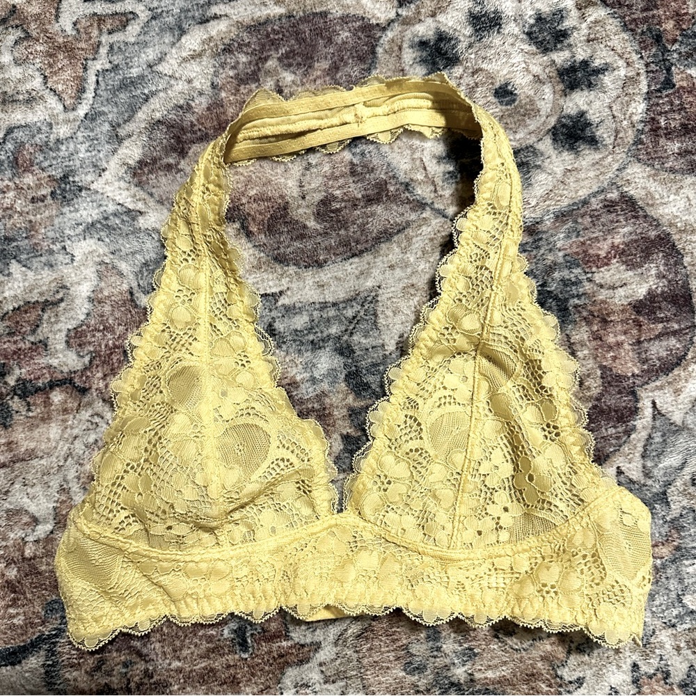 Intimately Free People Yellow Lace Halter Bralette Small